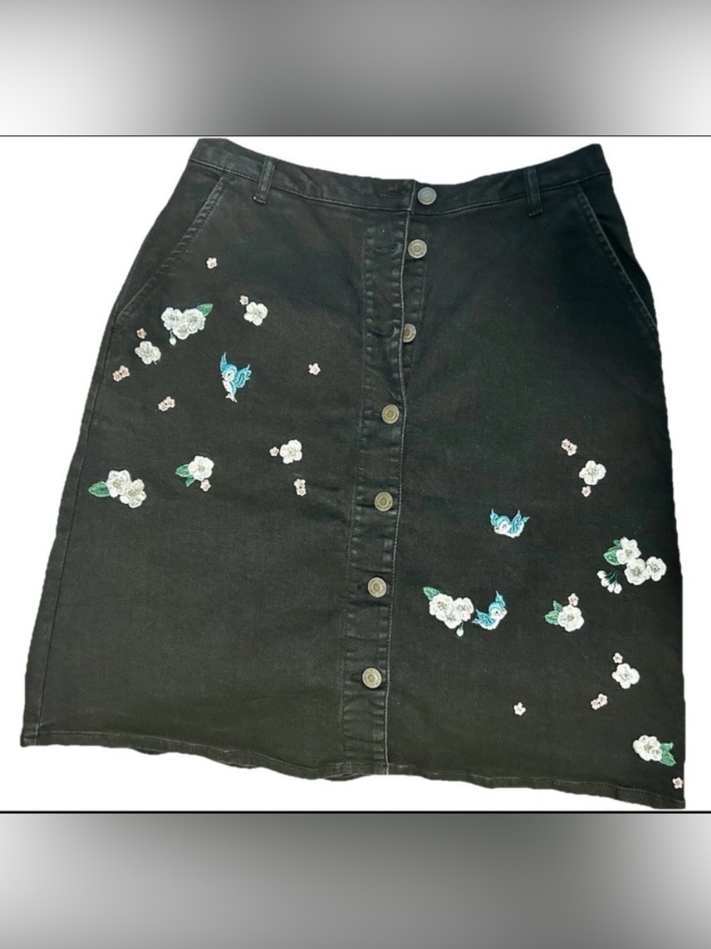 Cath Kidston Disney Snow White Bluebird Embroidered Black Denim Skirt 12